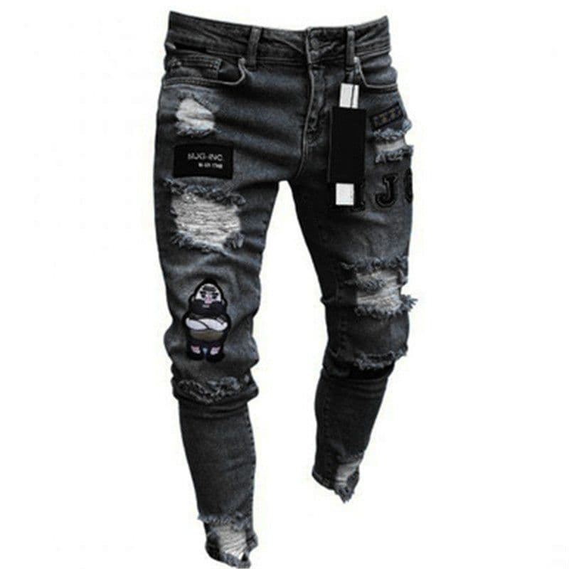 image-Men's Denim Jeans with Embroidery - S-4XL