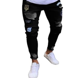image-Men's Denim Jeans with Embroidery - S-4XL