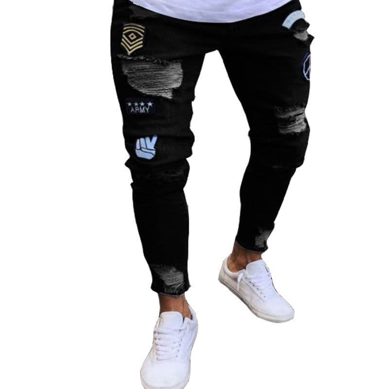 image-Men's Denim Jeans with Embroidery - S-4XL