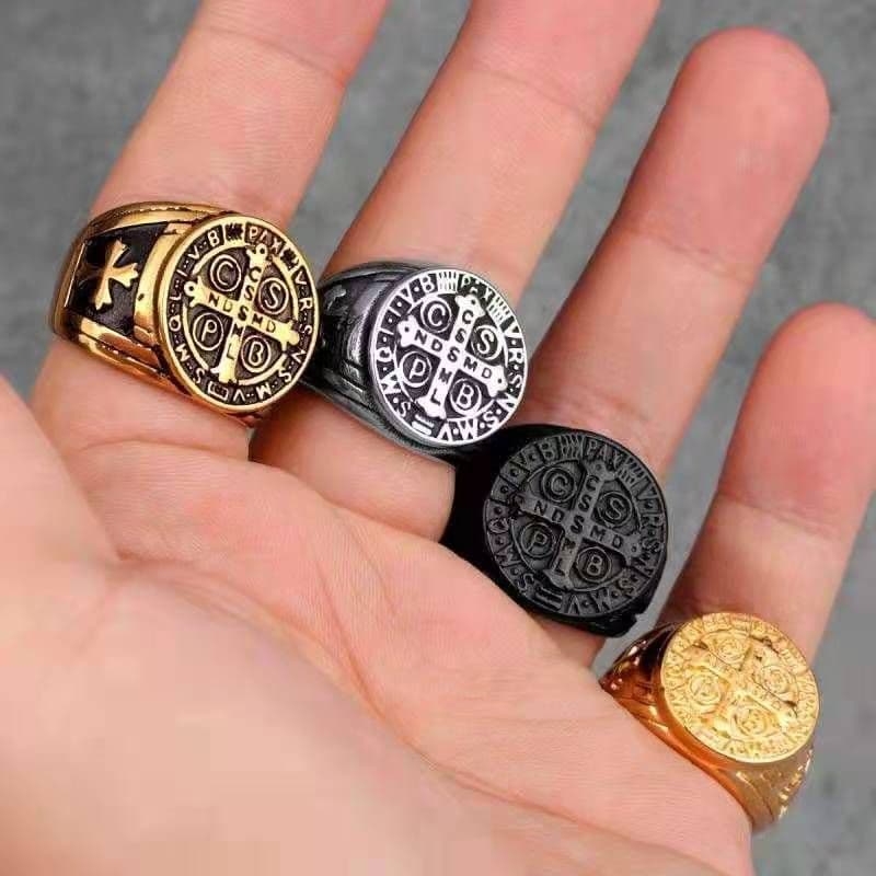 image-Haiteng source manufacturers titanium steel ring cspb cross men's ring stainless steel European and American trendy men's personality factory direct sales