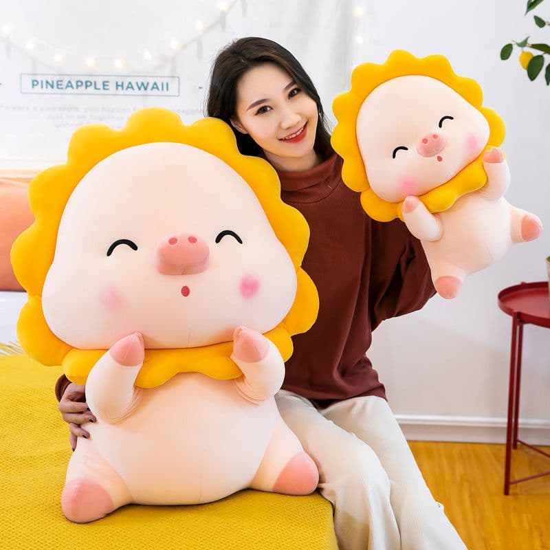image-Cartoon Sun Pig Plush Toy - Cute Lying Pillow Doll for Kids Birthday Gift