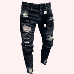 image-Men's Denim Jeans with Embroidery - S-4XL