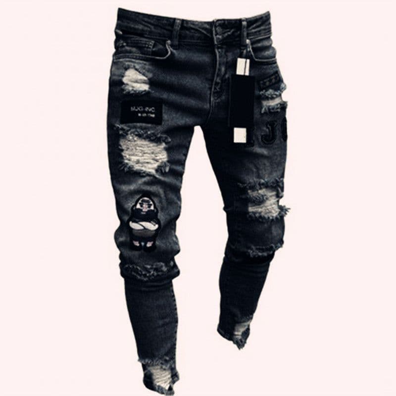 image-Men's Denim Jeans with Embroidery - S-4XL