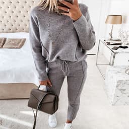 image-Dark Gray Women Turtleneck Sweater Set Back Pocket