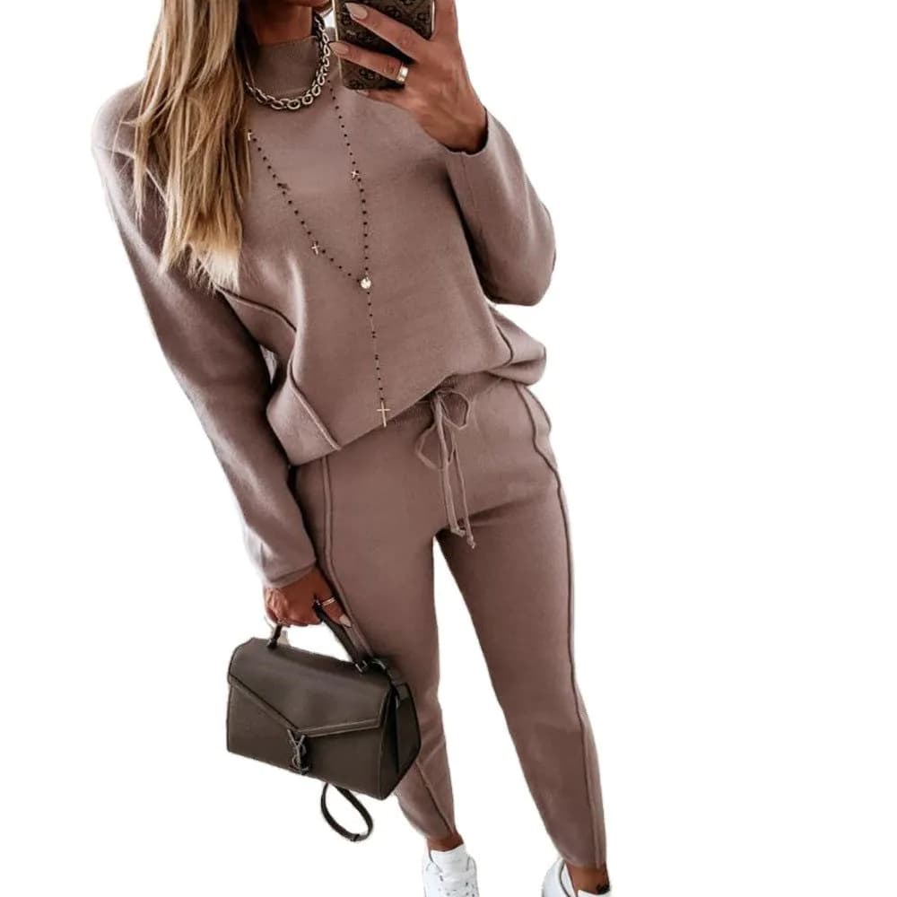 image-Dark Gray Women Turtleneck Sweater Set Back Pocket