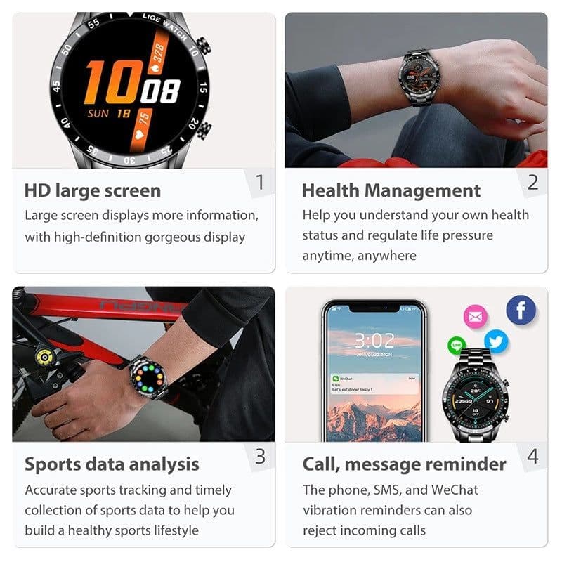 image-LIGE Multifunctional Smart Watch - Bluetooth Call Heart Rate