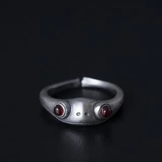 image-Creative cross-border jewelry s925 silver carnelian ring female personality retro frog prince ring opening adjustable