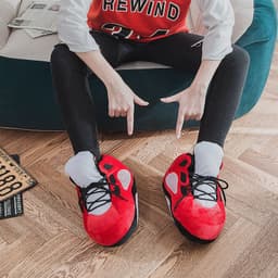 image-Douyin coconut cotton slippers back to the future luminous cotton shoes aj1 black and red spoof warm home cotton slippers wholesale