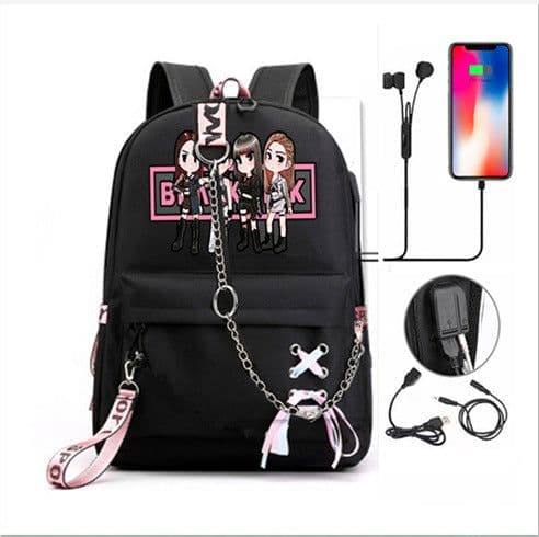 image-BLACKPINK Park Chae-young, LISA, Kim Ji-soo, the same starry sky backpack, school bag, backpack, Korean version, USB