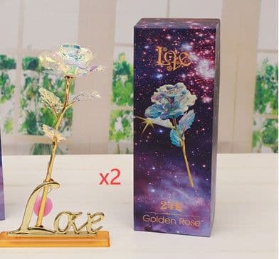 image-24K Luminous Color Gold Rose Flower Set