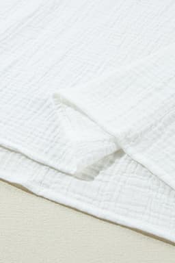 image-White Crinkled Lace Splicing V Neck Blouse