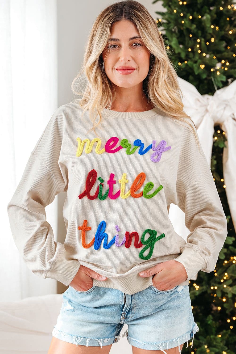 image-Dark Green Corded Letter Graphic Sweatshirt