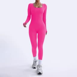 image-Threaded Square Collar Buttocks Slim Jumpsuit