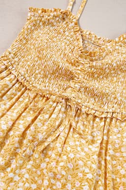 image-Yellow Frilly Smocked High Waist Floral Maxi Dress