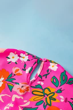 image-Pink Floral Short Sleeve Smocked Blouse