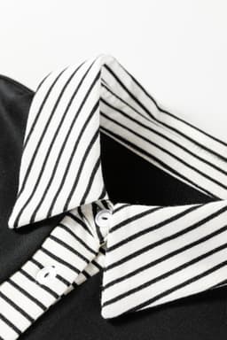 image-Black Plus Size Striped Polo Dress - Patchwork Ruffle Hem