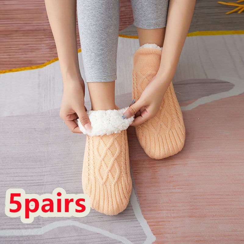 image-Winter Woolen Socks Women Thicken Warm Home Bedroom Socks Slippers Men Non-slip Foot Warmer Snow Socks Calcetines Mujer