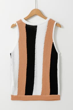 image-Khaki Stripe Sleeveless Knitted Sweater Vest