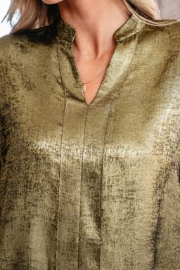 image-Gold Metallic Split Neck Half Sleeve Blouse