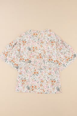 image-Floral Print Wide Ruffle Sleeves Blouse - Multicolor, Size S-XL