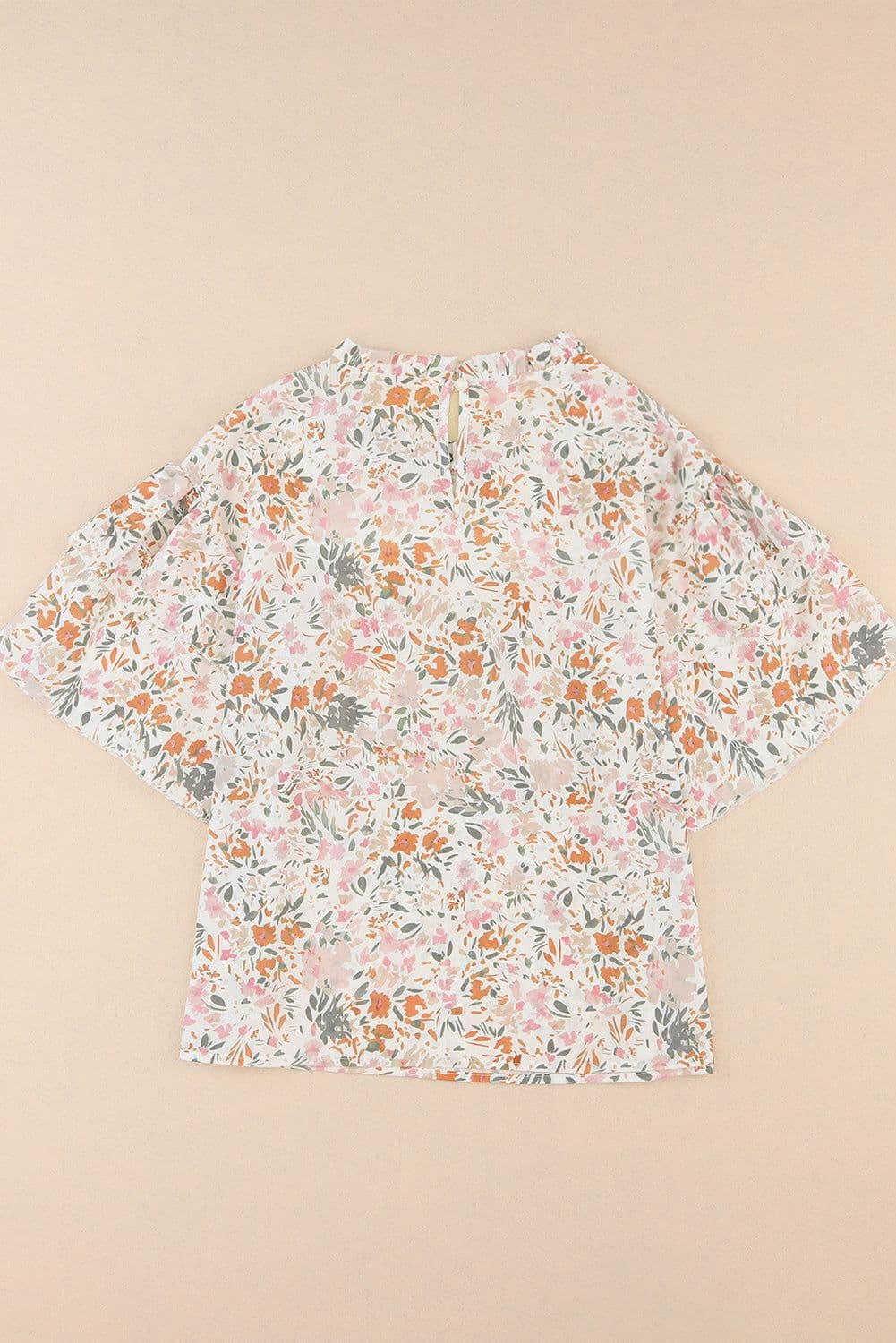 image-Floral Print Wide Ruffle Sleeves Blouse - Multicolor, Size S-XL