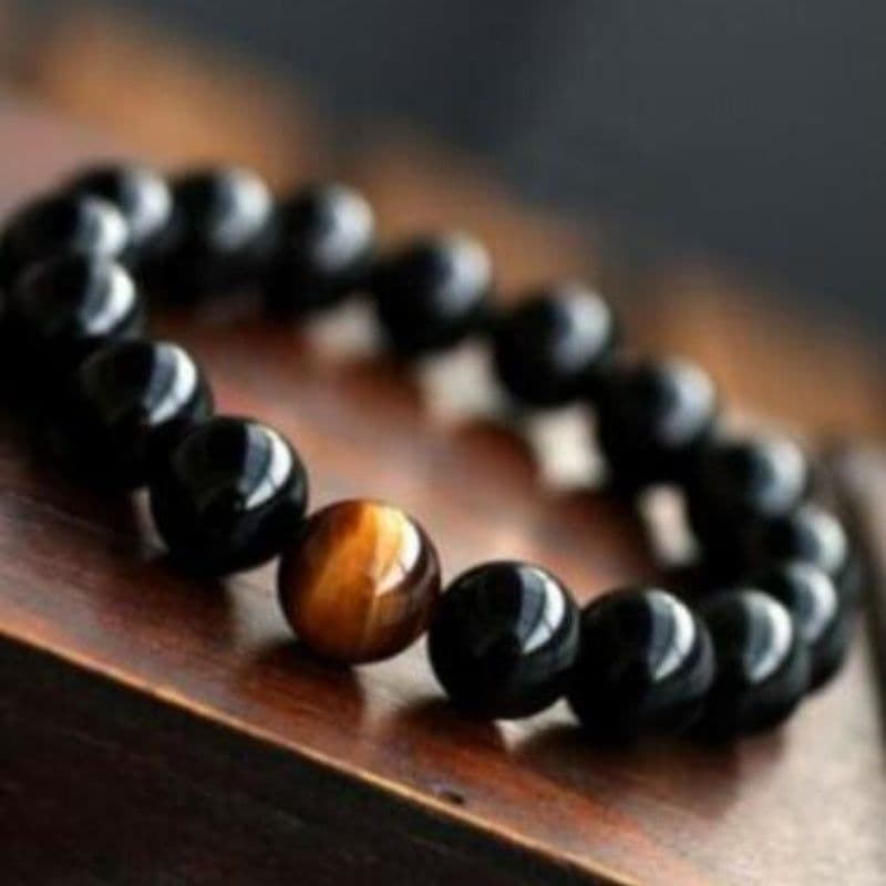 image-Natural Black Onyx With Stone Tiger Eyes Energy Bracelet