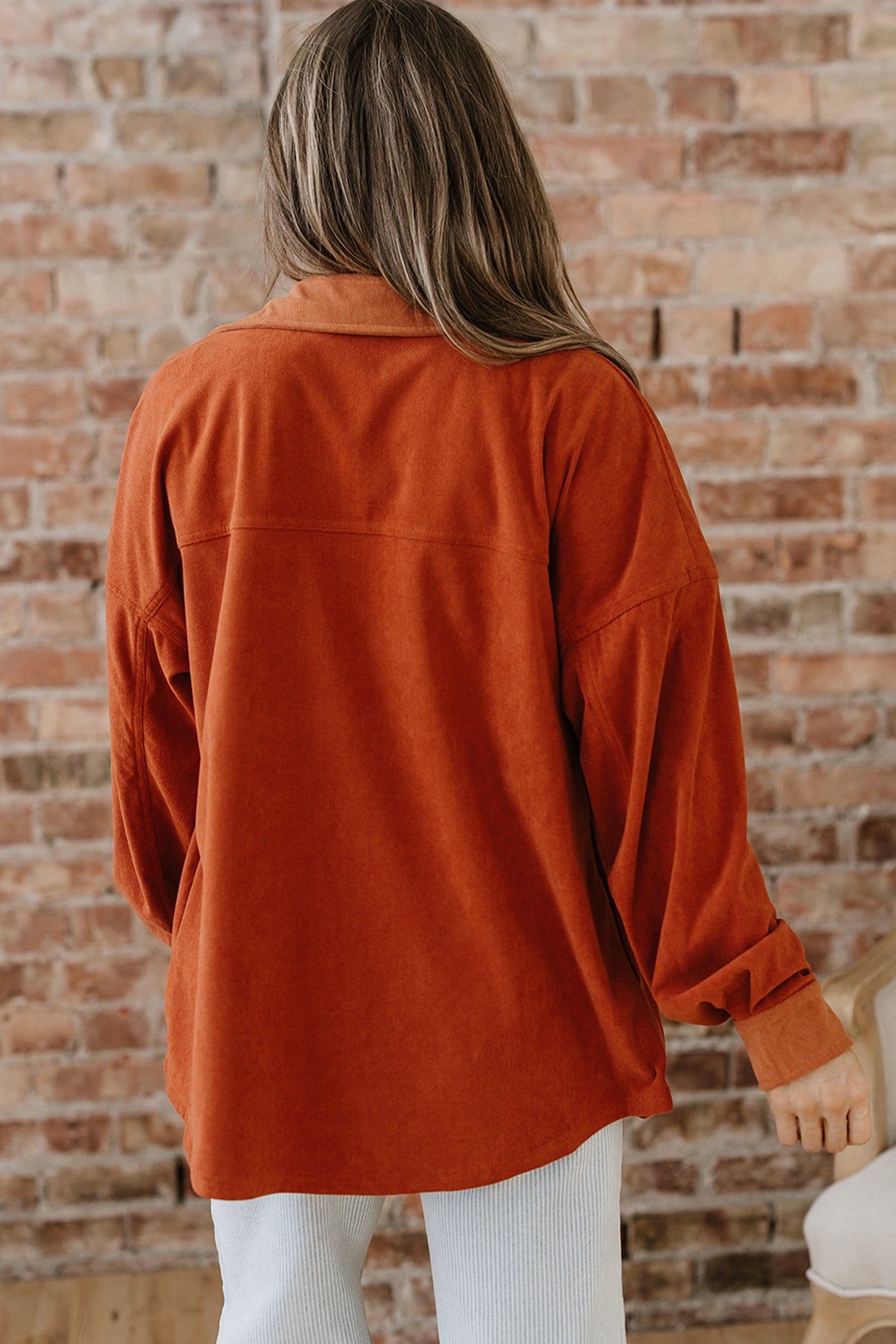 image-Gold Flame Velvet Flap Pockets Drop Shoulder Shacket