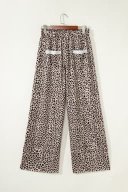 image-Khaki Animal Print Wide Leg Terry Knit Pants
