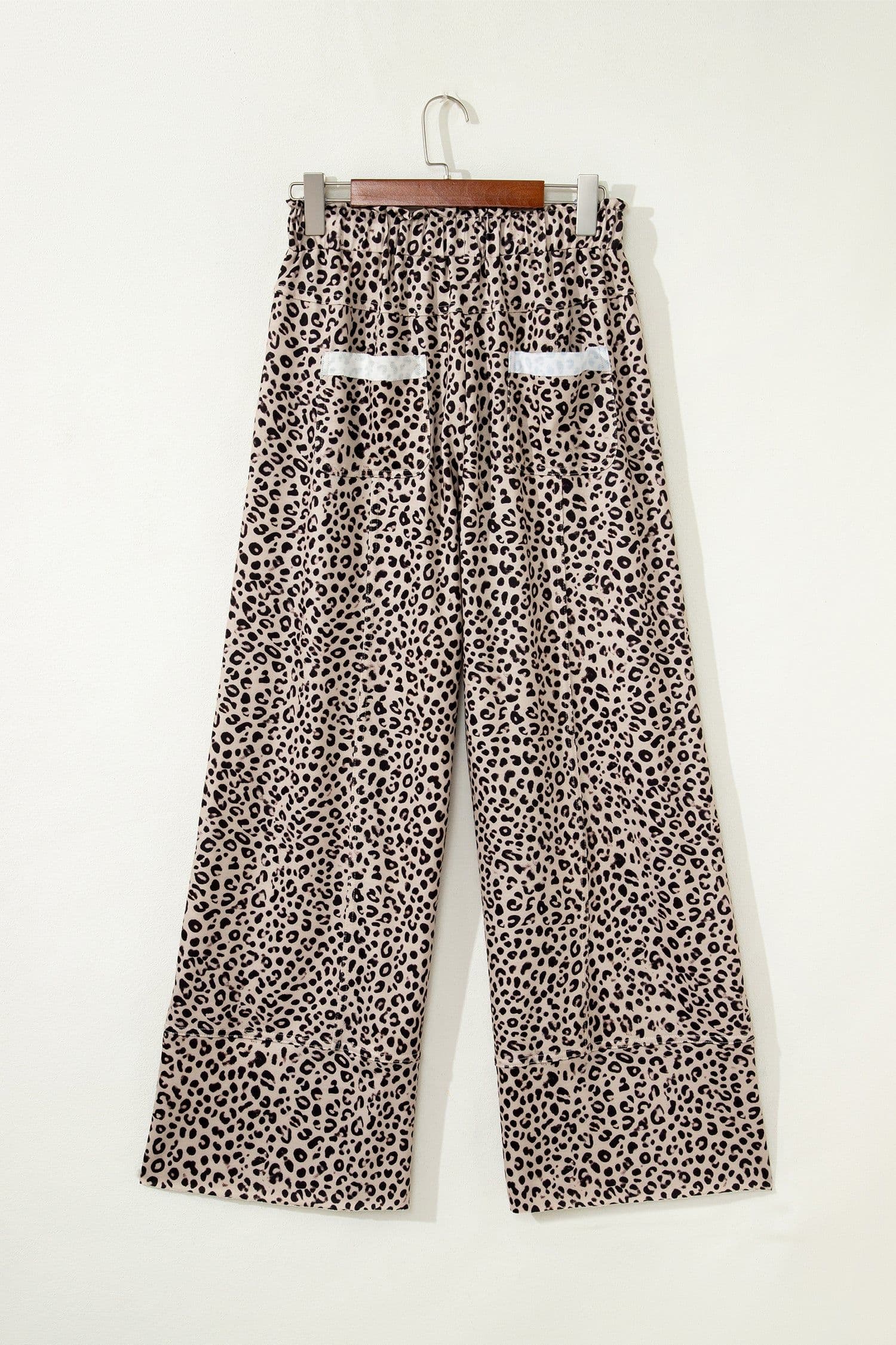 image-Khaki Animal Print Wide Leg Terry Knit Pants