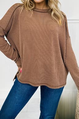 image-Black Twist Ribbed Long Sleeve Top - Exposed Seam