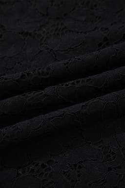 image-Black Floral Lace Overlay Tassel Tie Short Sleeve Beach Vacation Loose Maxi Dress