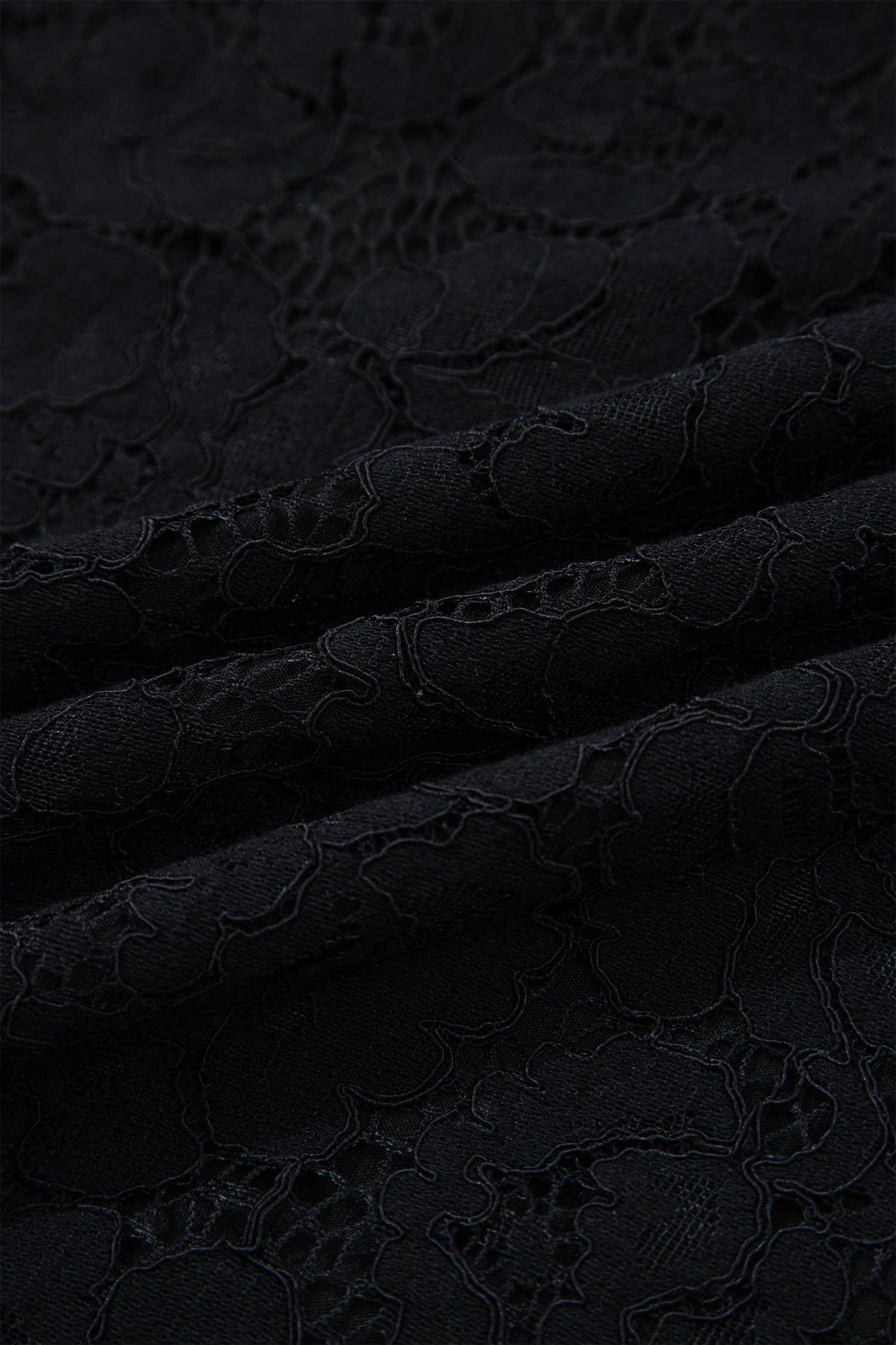 image-Black Floral Lace Overlay Tassel Tie Short Sleeve Beach Vacation Loose Maxi Dress
