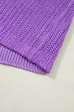 image-Bright Green Solid Color Knit High Neck Short Sleeve Sweater