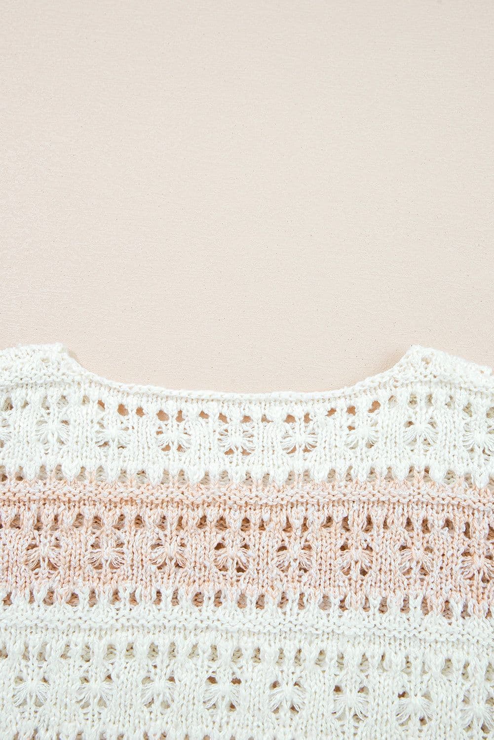 image-Pink Hollow-out Colorblock Drop Shoulder Casual Sweater