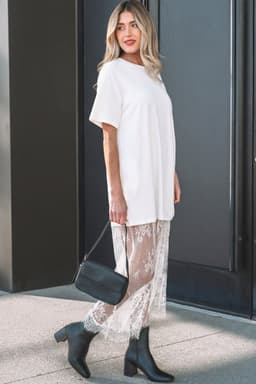image-White Floral Patchwork Short Sleeve T Shirt Loose Maxi Dress
