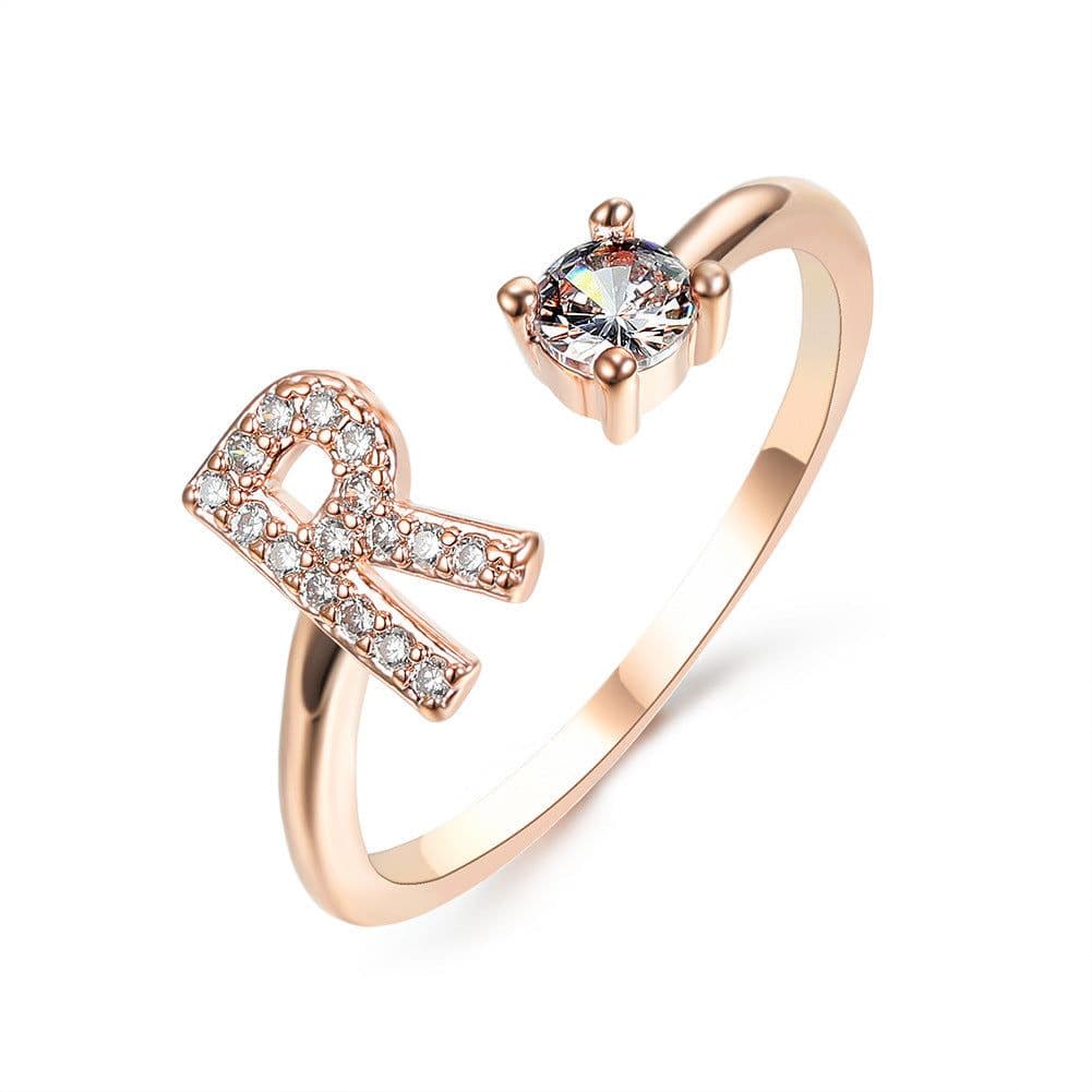 image-New Design Adjustable 26 Initial Letter Ring Fashion Jewelry For Women Simple Elegant Jewelry