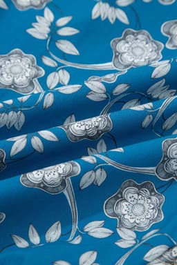 image-Blue Striped Trim Floral Dress Short Sleeve