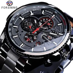 image-Forsining Three Dial Calendar Stainless Steel Men Mechanical Automatic Wrist Watches Top Brand Luxury Military Sport Male Clock