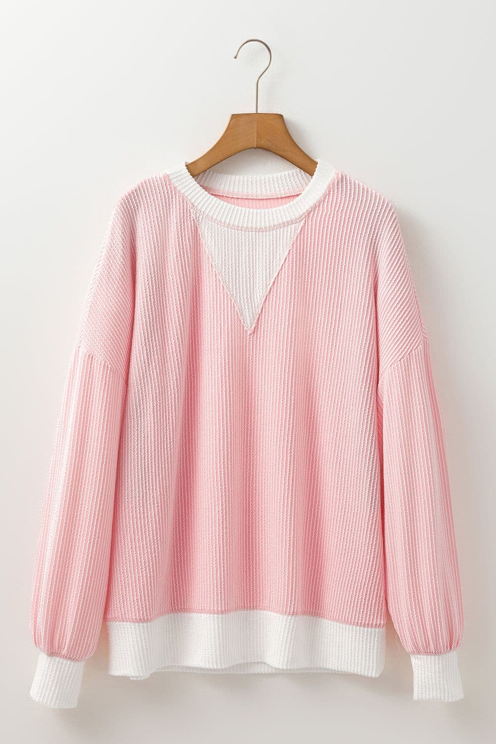 image-Peach Blossom Colorblock Drop Shoulder Loose Top