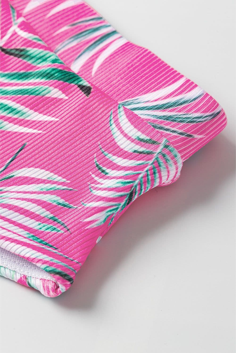 image-Rose Tropical Print Textured Bikini Bottoms