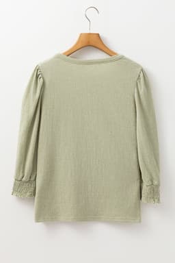 image-Laurel Green Textured Blouse - Round Neck Half Sleeve