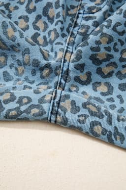 image-Blue Leopard Print Wide Leg Jeans with Exposed Seam, Drawstring