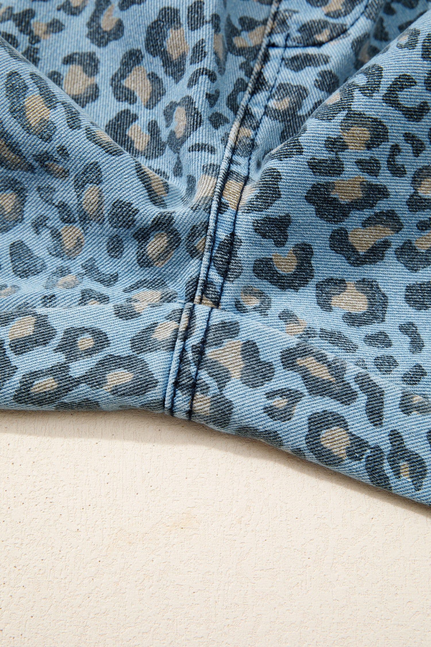 image-Blue Leopard Print Wide Leg Jeans with Exposed Seam, Drawstring