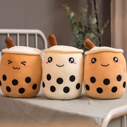 image-Cute Fruit Drink Plush Stuffed Soft Strawberry Milk Tea Plush Boba Tea Cup Toy Bubble Tea Pillow Cushion Kids Gift