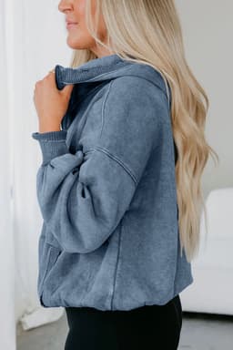 image-Canton Half Zip Kangaroo Pocket Mineral Wash Baggy Hoodie