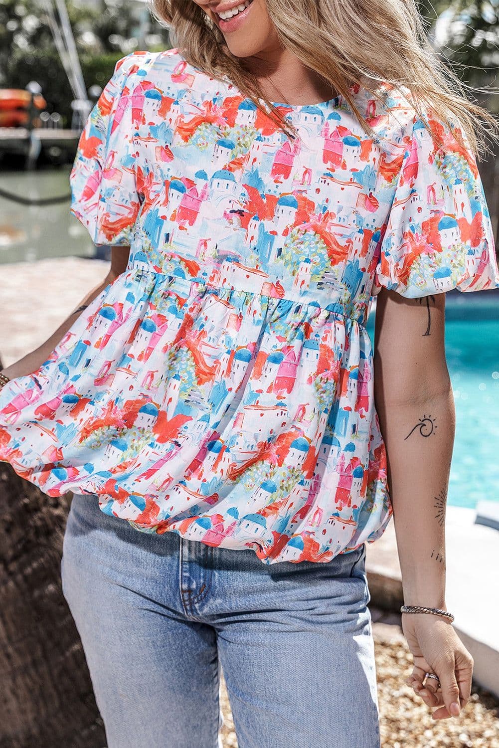 image-Sky Blue Parisian Avenue Babydoll Top