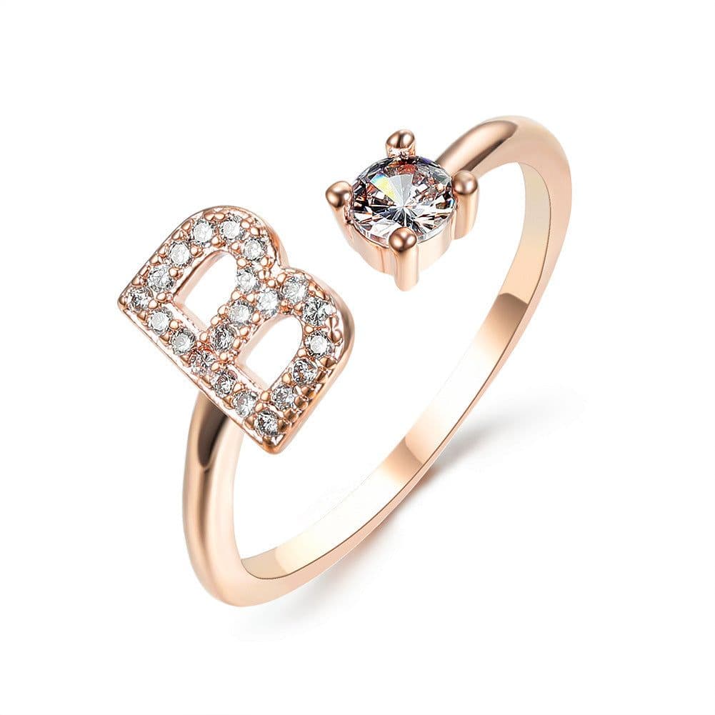 image-New Design Adjustable 26 Initial Letter Ring Fashion Jewelry For Women Simple Elegant Jewelry
