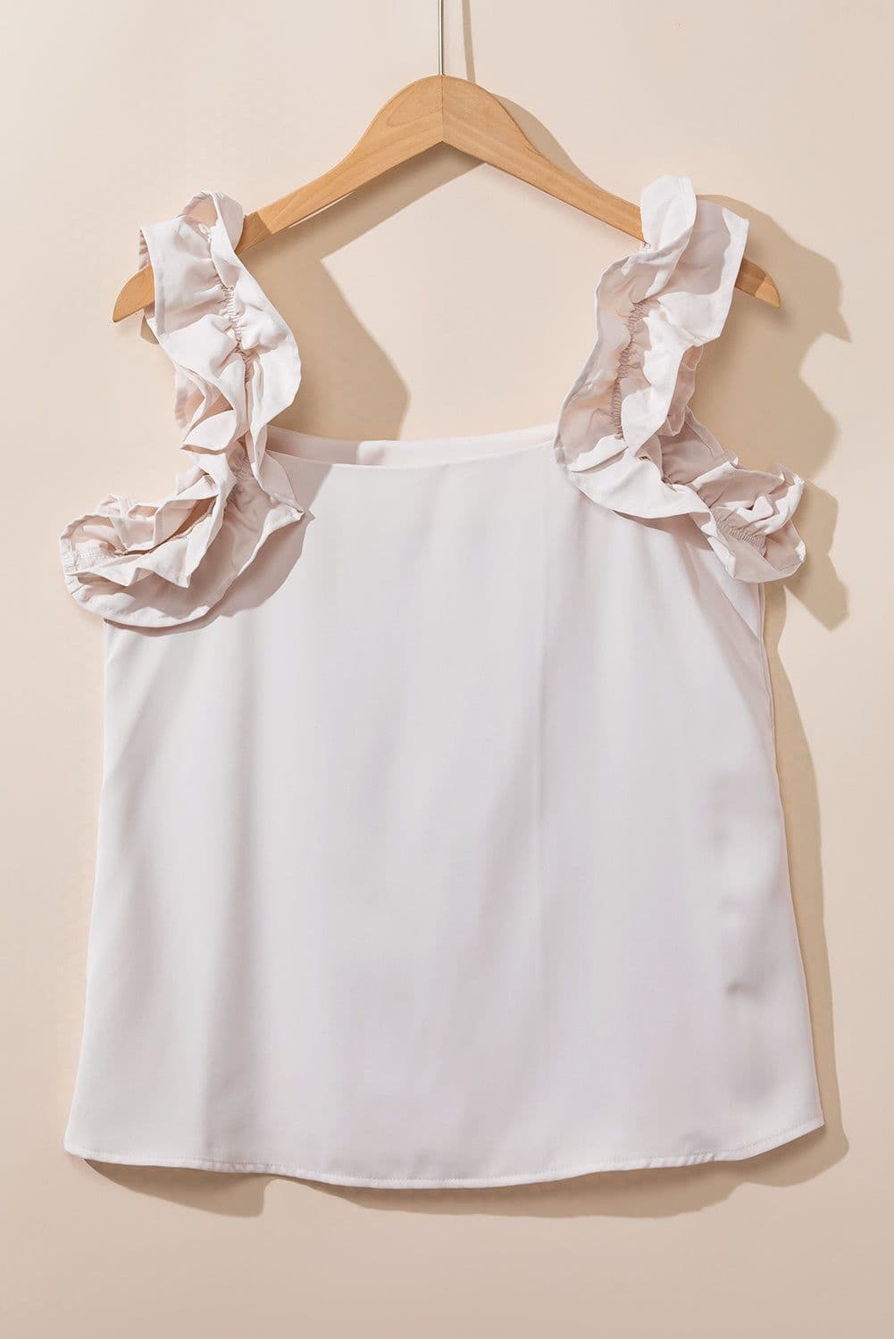 image-Oatmeal Solid Ruffle Trim Sleeveless Top