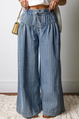 image-Sutton Casual Wide Leg Jeans - Women's Denim Drawstring Waist