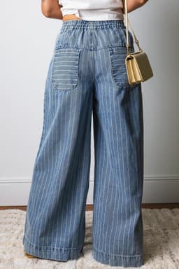 image-Sutton Casual Wide Leg Jeans - Women's Denim Drawstring Waist